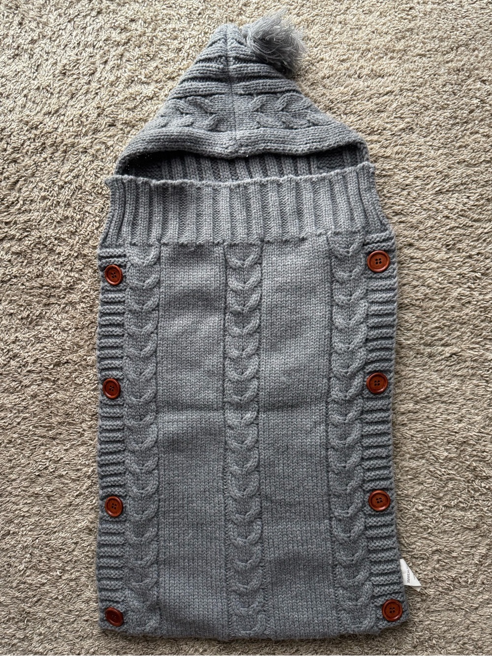 XMWEALTHY Baby Knit Hooded Swaddle Sack Gray Cable Knit Cocoon